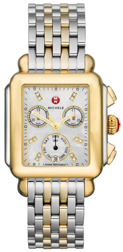 Michele Deco Pearl White & Diamond Dial Chronograph Ladies Watch MWW06P000122